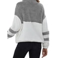 thumbnail image 6 of Xuanfei Women Stand Collar Contrast Color Patchwork Zip Neck Long Sleeve Fuzzy Sweatshirt, 6 of 6