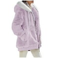 thumbnail image 2 of TQWQT Fleece Coats for Women, Women Fuzzy Fleece Coat Casual Color Block Zipper Pocketed Sherpa Jacket Cardigan Outerwear Light Purple XXL, 2 of 6