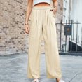 thumbnail image 4 of Quinlirra Womens Pants Dressy Casual Women's Solid Color High-Waisted Casual Wide-Leg Pants, 4 of 5
