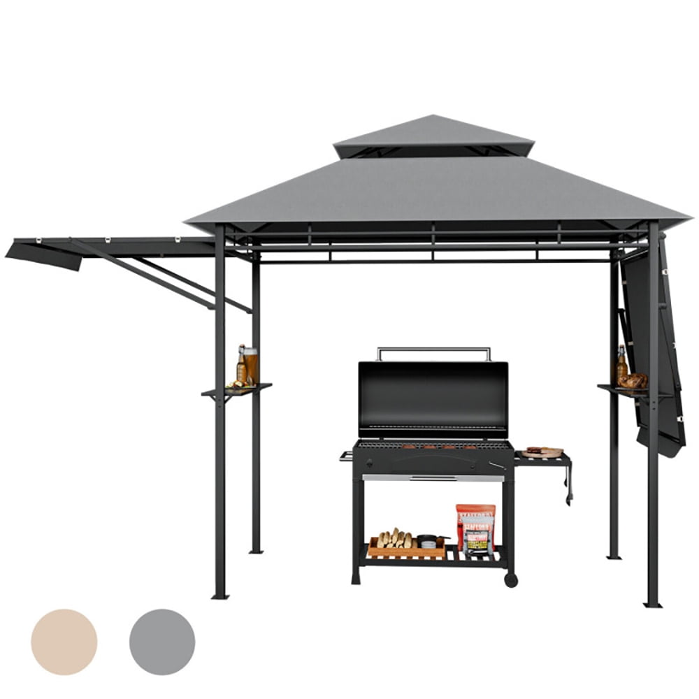 Aimee Lii 13.5 x 4 Feet Patio BBQ Grill Gazebo Canopy with Dual Side Awnings, Backyard Canopy Gazebo, Gray