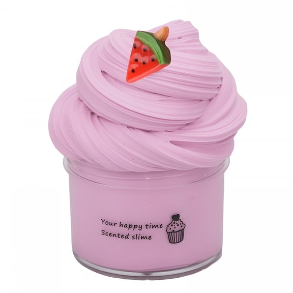 BESTSKY Fluffy Pink Scented Slime with Watermelon Charm Soft,Stretchy,and Non-Sticky for Kids and Adults Fun Playtime