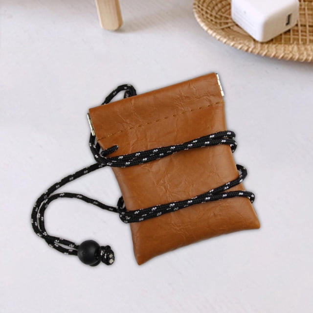 Bolsa colgante para el cuello para hombres y mujeres, bolsa para llevar auriculares, bolsa pequeña para llaves, viaje Marrón Sharpla Bolsa para colgar en el cuello.