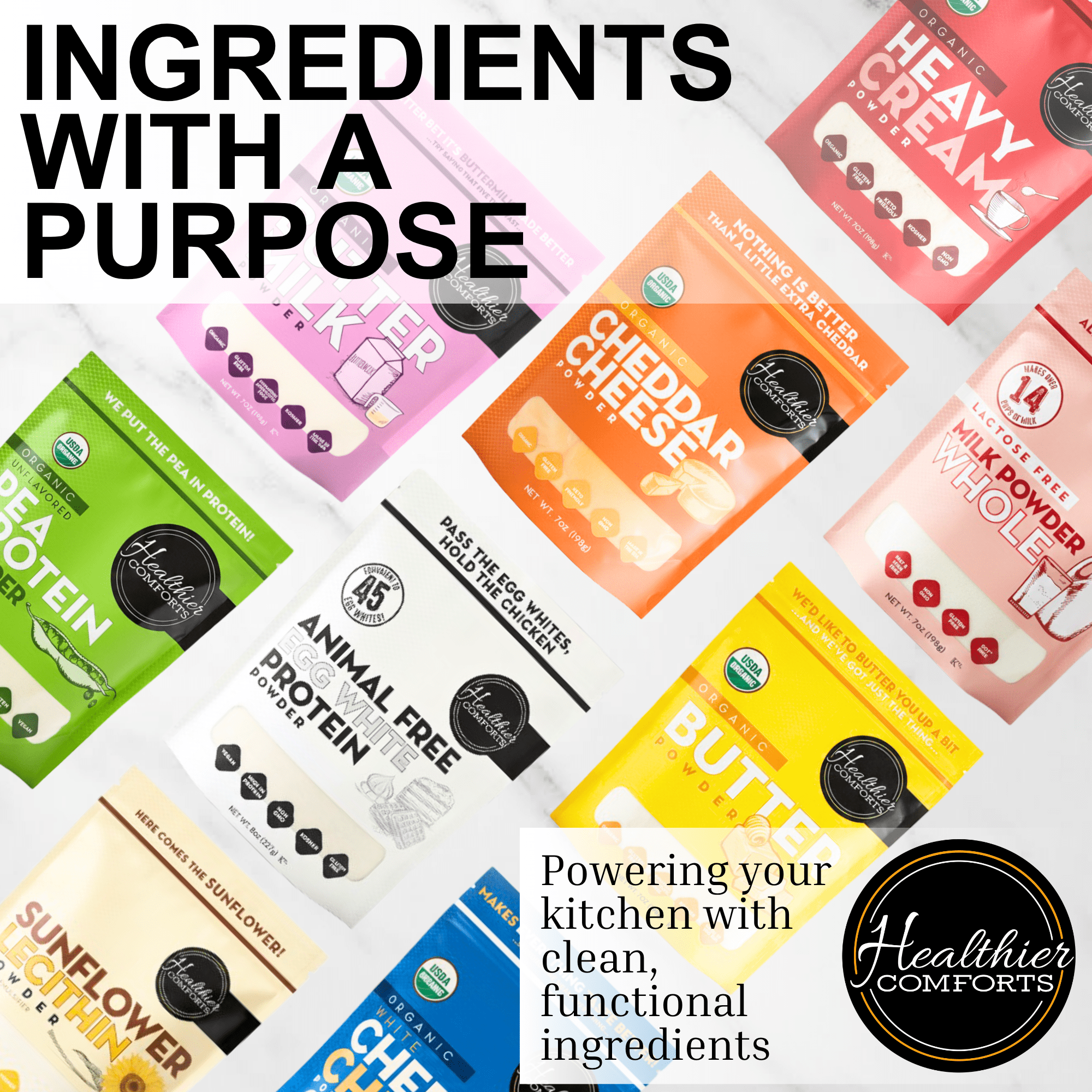 Healthier Comforts Animal-Free Egg White Protein Powder (8oz) | Unflavored | Vegan Egg Omelet, Angel Food Cake, Meringue, Shakes, Baking | Cholesterol-Free, Dairy-Free, High Protein