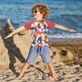 thumbnail image 3 of FORMRS Boys Rash Guard Short Sleeves Swim Shirt Quick Dry UPF 50+ Sun Protection, Sizes 3-12T, White Colorful Circles, 3 of 6