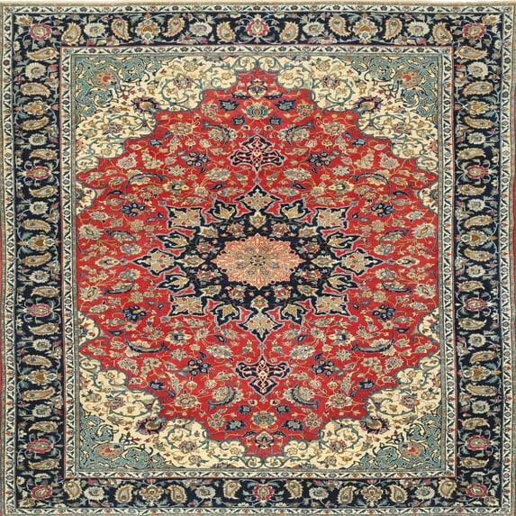 Ahgly Company Machine Washable Indoor Square Traditional Light French Beige Brown Area Rugs, 6' Square
