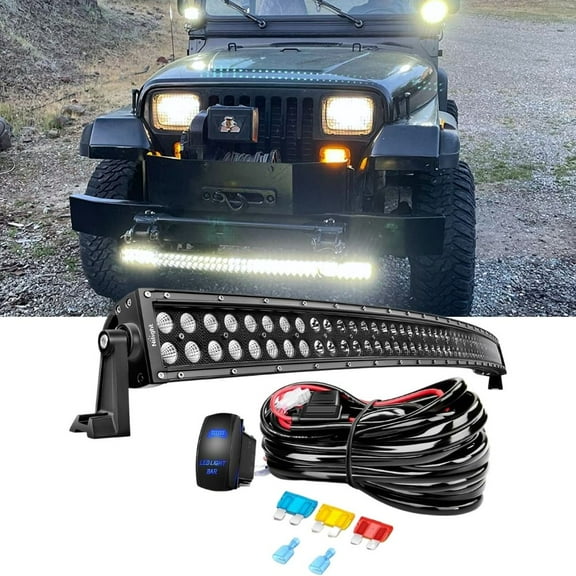 Nilight 50Inch 50 Inch 288W Curved Spot Flood Combo Bar Led Off Road Driving Light and 1PC 14AWG 12V 5Pin Rocker Switch Wiring Harness Kit-1 Lead