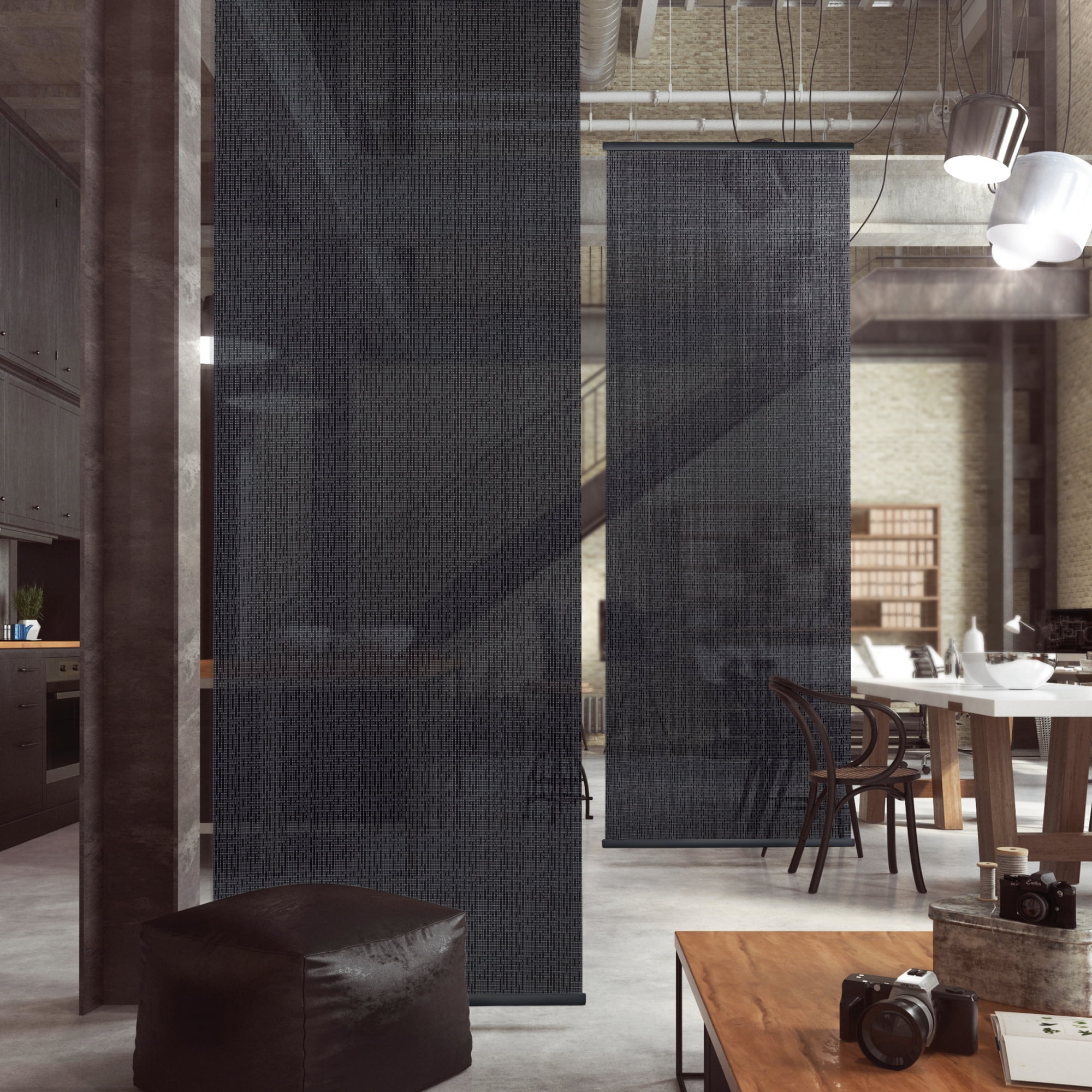 DECOLAB Hanging Room Divider, Ceiling Mount Sheer Fabric Ceiling Suspended Screen Panels for Office, Studio Apartment, Home, Space Saving, Trimmable Length, 36" W x 96" L, pack of 2, Drizzle