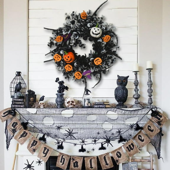 Noothes Fall Wreath for Front Door, 18 Inch Halloween Pumpkin Design, Durable Plastic Indoor/Outdoor Decor, Easy Hang Party Gift (Multi-Scene Autumn Home Decor)