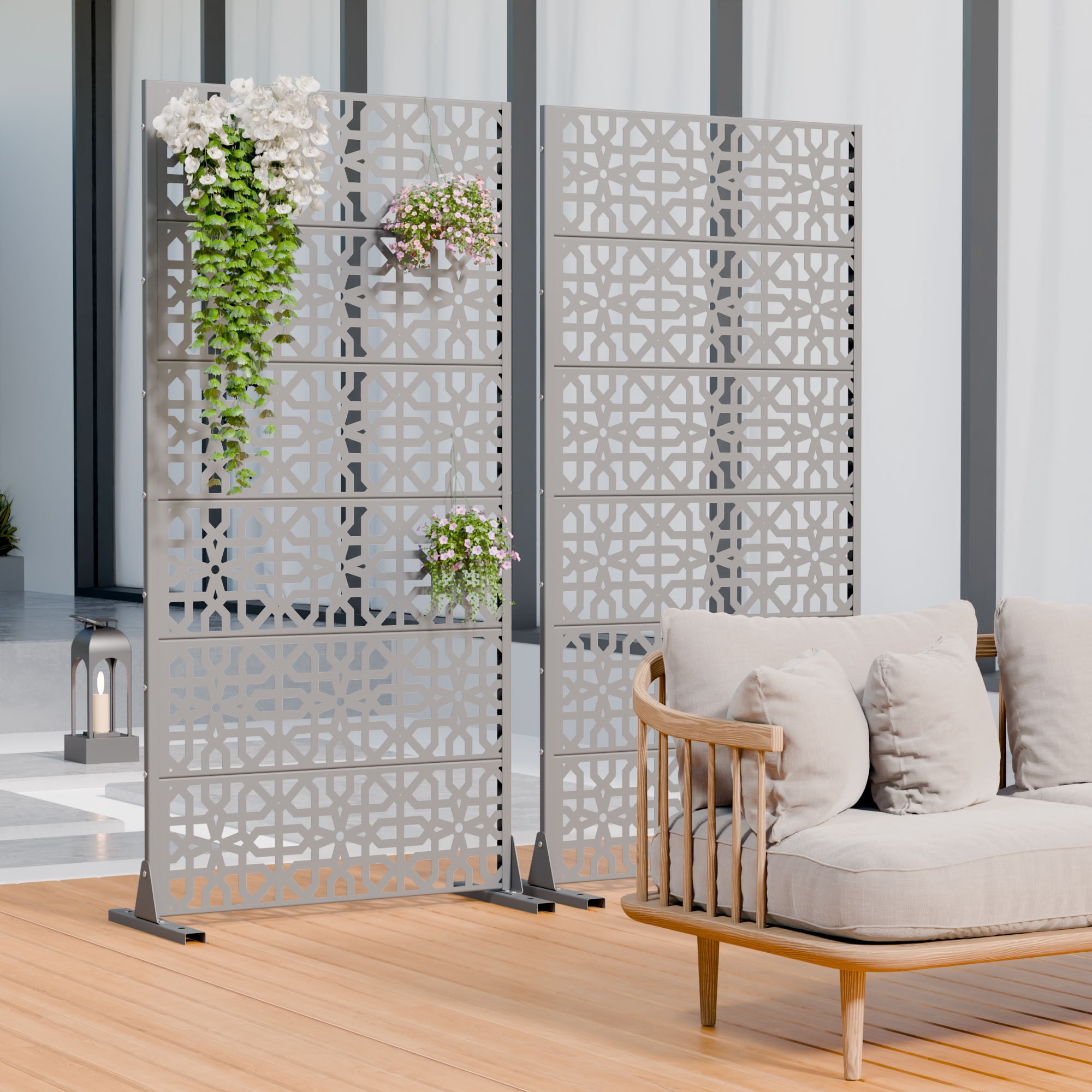 MAYEERTY 72*35in Outdoor Privacy Screen, Hot Tub Area Metal Privacy Fence, Privacy Panel for Patio, Balcony, Backyard, Garden