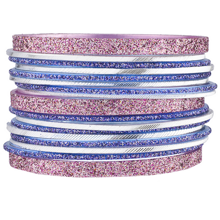 Lux Accessories SilverTone Pink Glitter Indian Wedding Multi Bangle Set