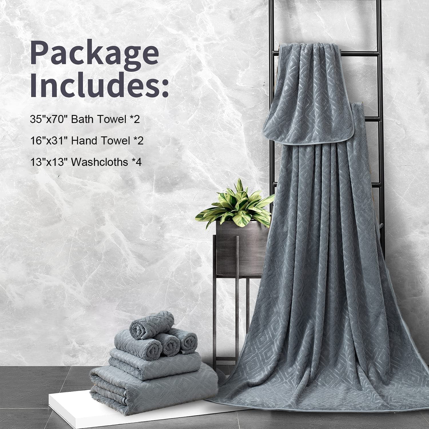 Jessy Home 8 Piece Home Collection Ultra Soft Cozy Towels 600 GSM Dark Gray Plush Towel Set