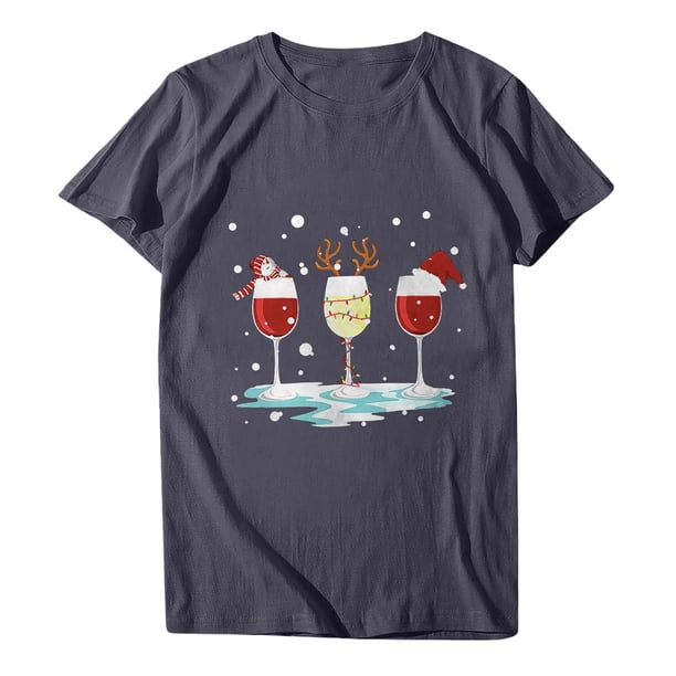 Camisas de Navidad Para Mujer Tops de Cuello Redondo Blusa Informal de Manga Corta Con Estampado de Moda Odeerbi ODB195657