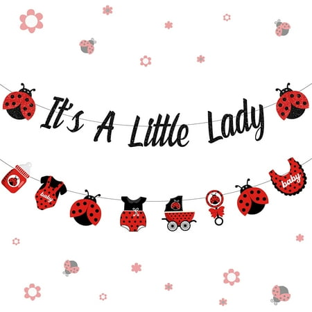 Ladybug Baby Shower Decorations Lady Beetles Gender Reveal It’s A Little Lady Banner Ladybug Garland Red and Black Party Supplies for Girls