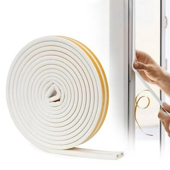 SUNMON Door Weather Stripping - Self Adhesive Foam Seal Strip Weatherstripping for Doors Frame and Windows Gaps, Weatherstrip Anti-Collision D Type Door Seal Strip 20 Feet (White)