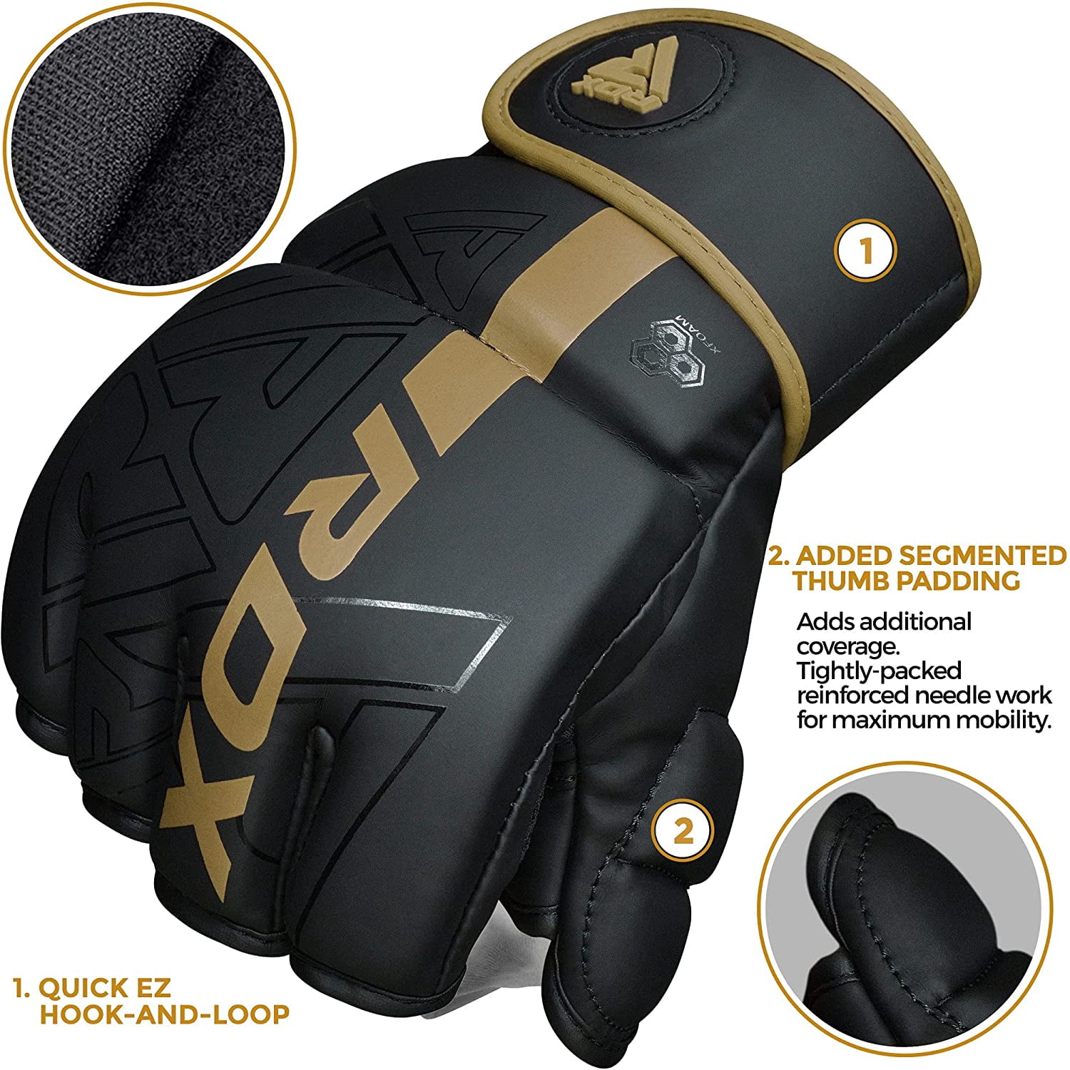 RDX MMA Boxing Gloves Grappling Sparring, Pre-Curved Martial Arts Mitts, Ventilated Palm, Maya Hide Leather KARA, Golden, Large