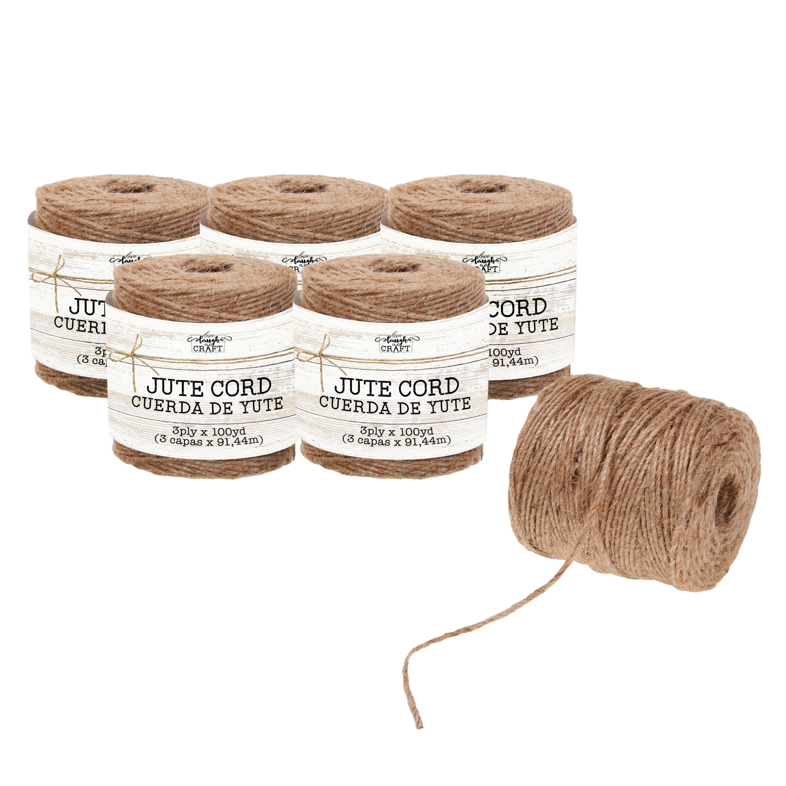 Love, Laugh, Craft Natural 3-Ply Jute Cord, 100-Yards, 6-Pack