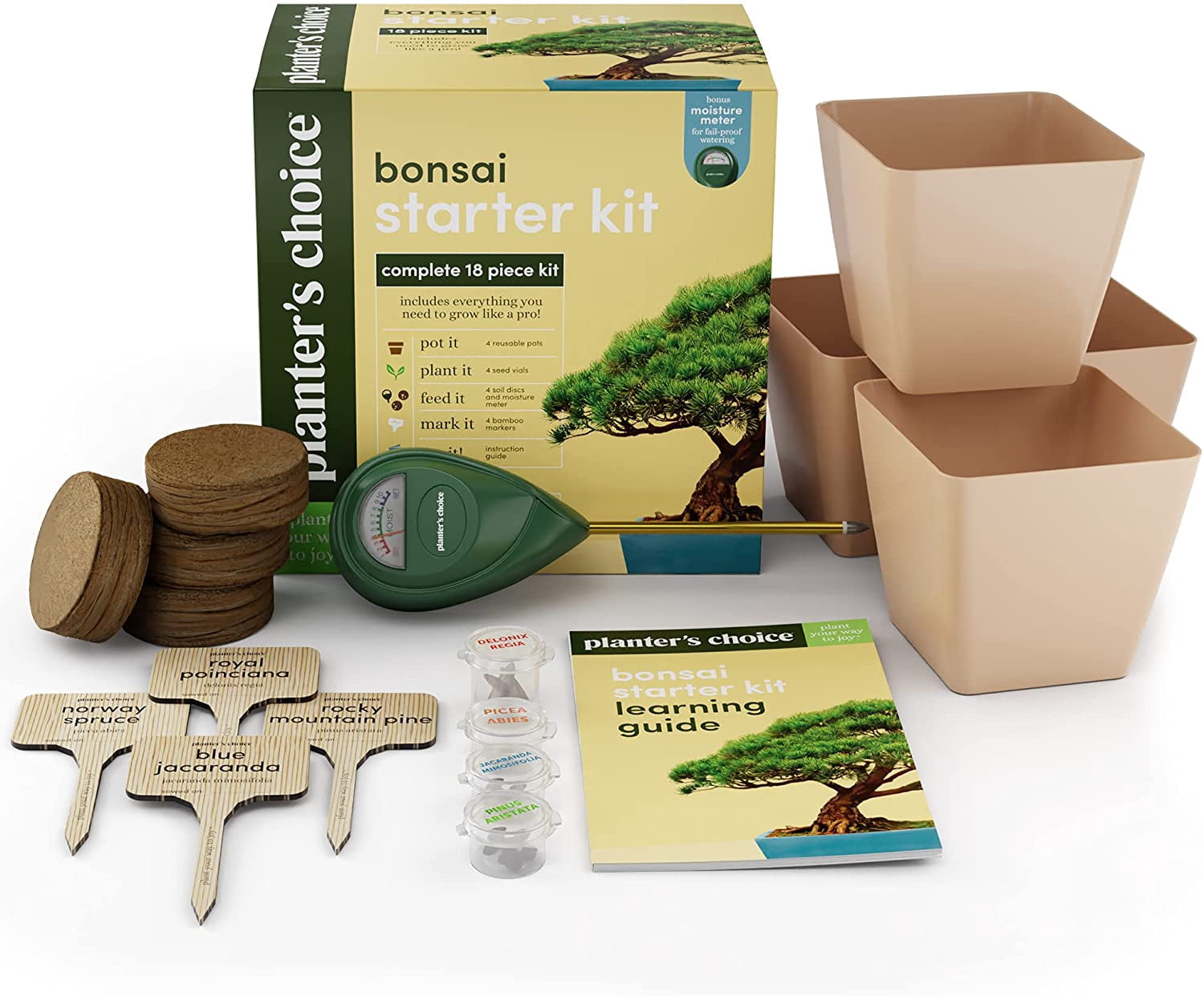 Planter's Choice Bonsai Tree Growing Kit - Grow 4 Indoor Bonsai Trees - Plant a Garden from Seeds - Unique Gardening Gifts for Women & Men Gardeners : Unusual Gift Ideas - Adults Gardener Gifts