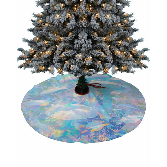 Blue Pink Mshroom Christmas Tree Skirt 36 Inches Large Christmas Skirt Tree, Botanical Butterfly Contemporary Art Tree Skirt Christmas Decorations for Fireplace Party Holidays Indoor Outdoor