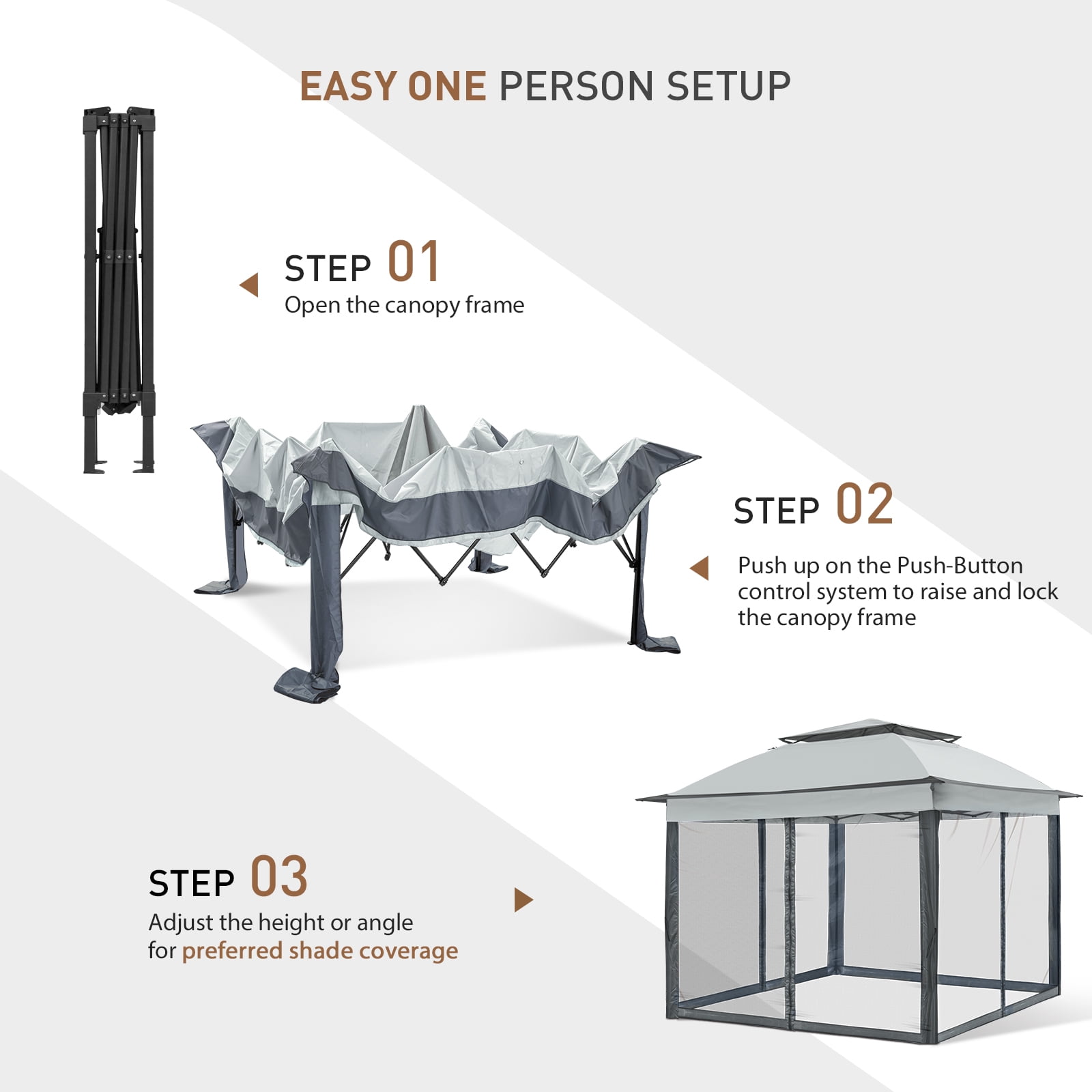 EAGLE PEAK Gazebo 11'x 11' Straight Leg Pop-Up Canopy(Gray)