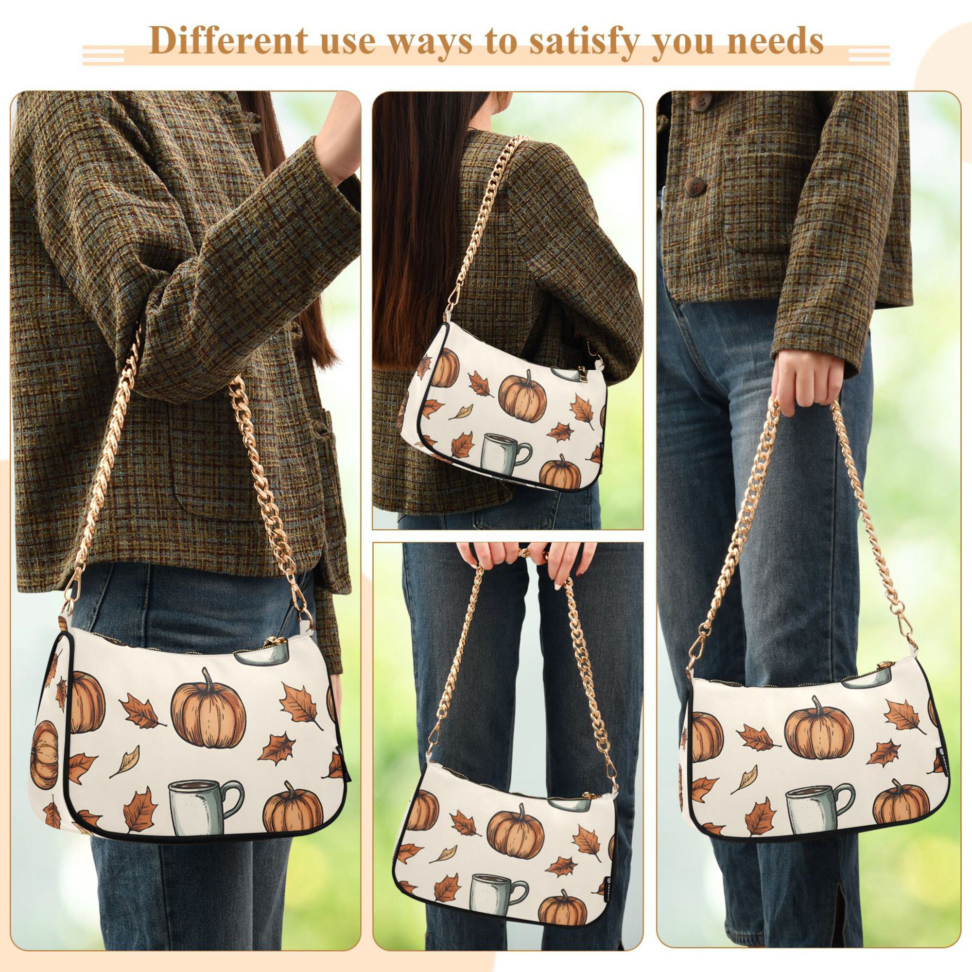 FORMRS Womens Shoulder Bag with Chain Strap Clutch Purse Cute Tote Handbag, Fall Leaves