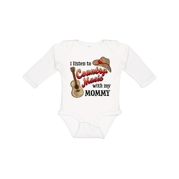 Inktastic I Listen to Country Music with my Mommy with Guitar and Hat Boys or Girls Long Sleeve Baby Bodysuit