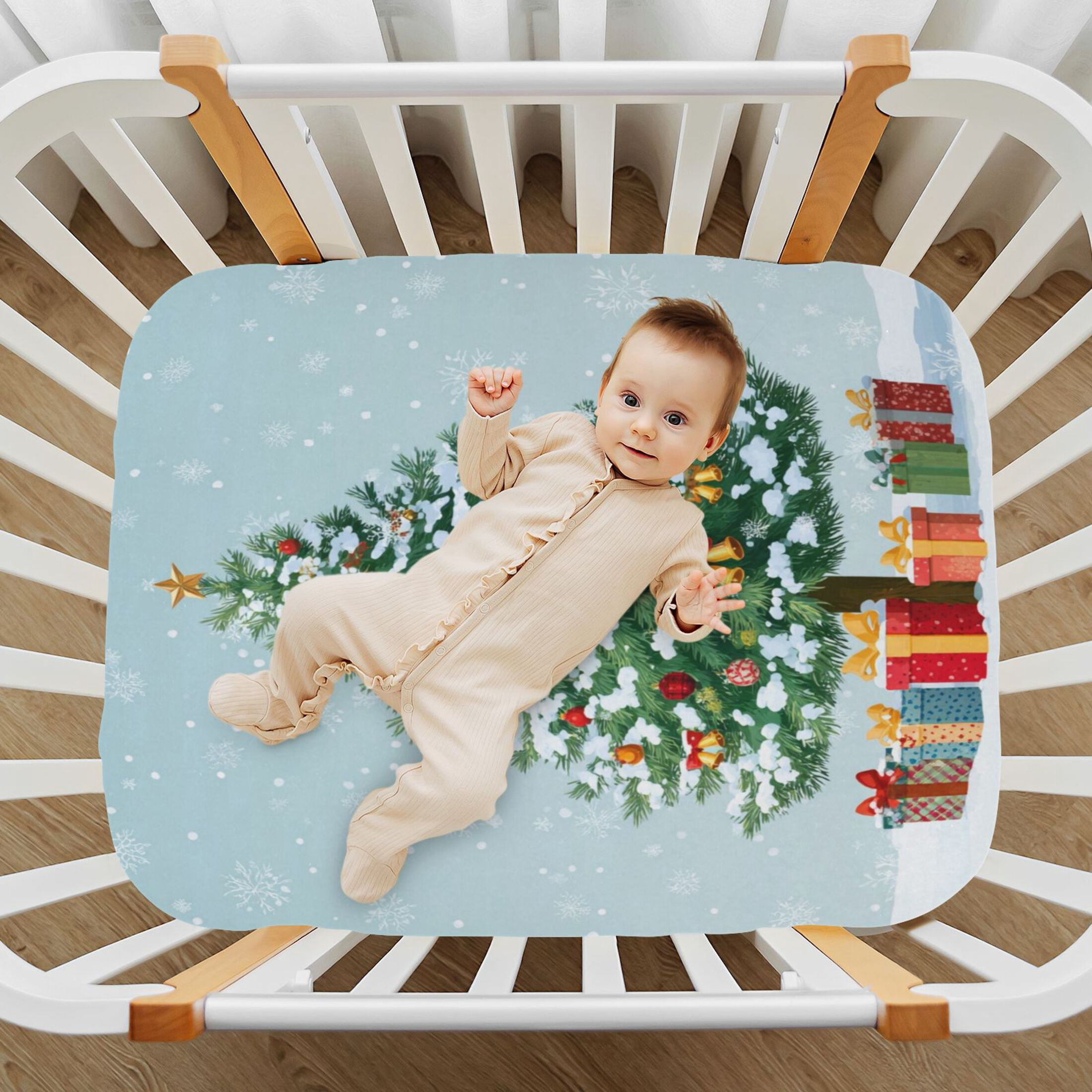 Baby Essentials 52”x 28”- Standard Cotton-like Modal Elastic- Sky-blue Gift Design Crib Sheets for Newborns and Toddlers