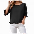 thumbnail image 1 of WUANDIXFA T-Shirt pour Femmes à Col Rond, Manches Longues, Coupe Ample, Coton et Lin, Été, Décontracté, Extérieur, Grande Taille, Respirant, Noir, m, 1 of 1