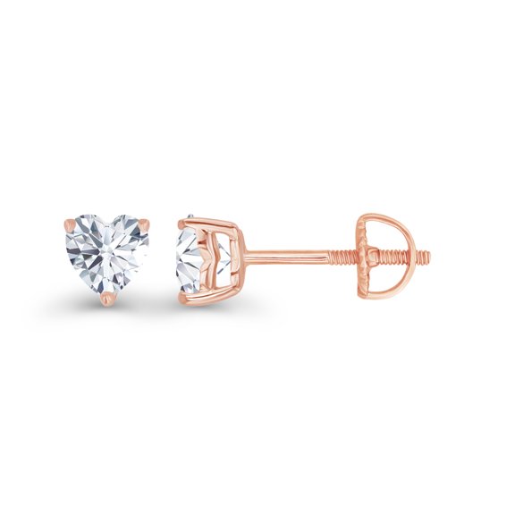 Decadence Rose Gold Plated 925 Sterling Silver 4mm Heart Shape Created White Sapphire April Birthstone Screwback Stud Earrings