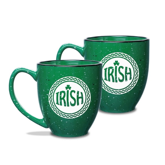 Irish Celtic Logo Deep Etched 15 oz Green Bistro Mug - Set of 2