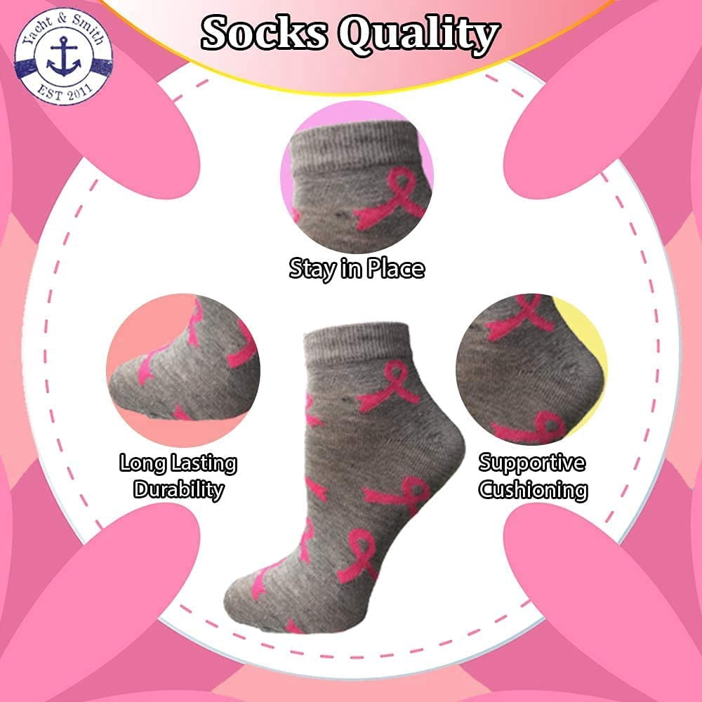 60 Pairs of Pink Ribbon Breast Cancer Awareness Ankle/Crew Socks for Women (Assorted Ankle)