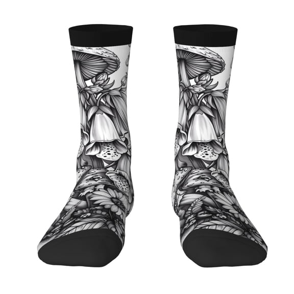 Uemuo Monochrome Botanical Illustration Pattern Women's Crew Socks, Soft Durable Breathable Moisture-Wicking with Odor Control Cotton socks