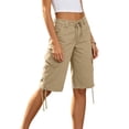 thumbnail image 6 of LEKWK Bermuda Jean Shorts for Women Knee Length High Waisted Casual Denim Shorts Drawstring Side Tie Long Jorts with Pockets Summer Fashion Daily Streetwear, 6 of 7