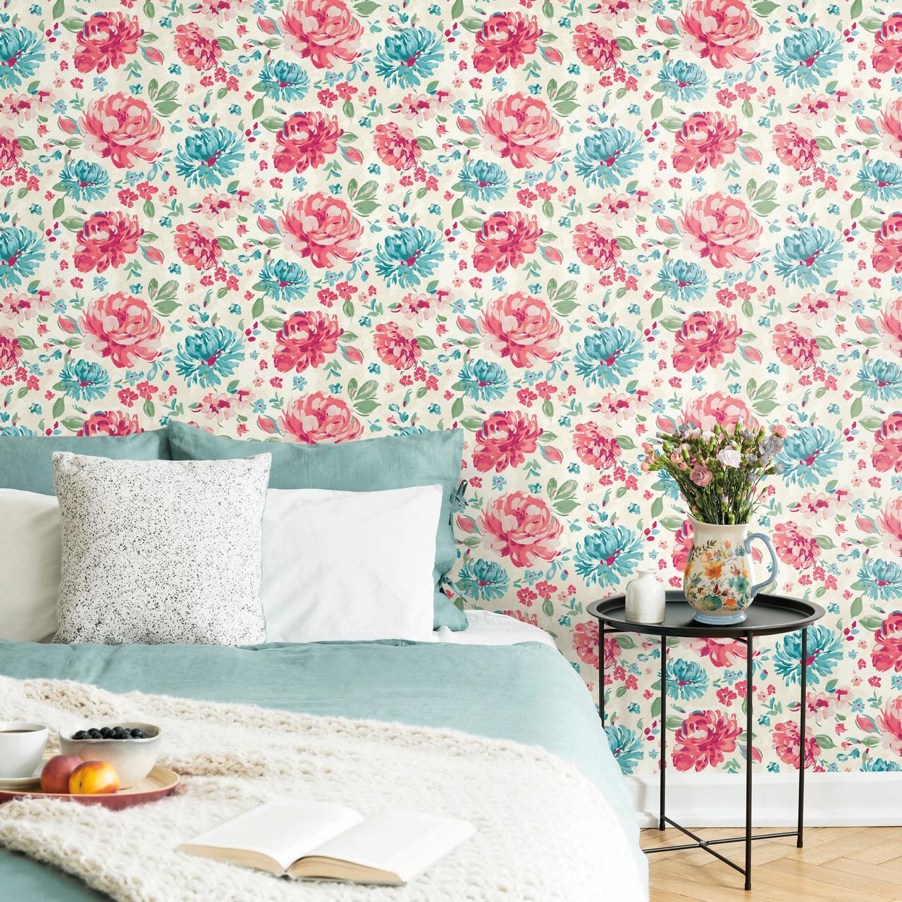 The Pioneer Woman Peel and Stick Wallpaper, Gorgeous Garden, Pink