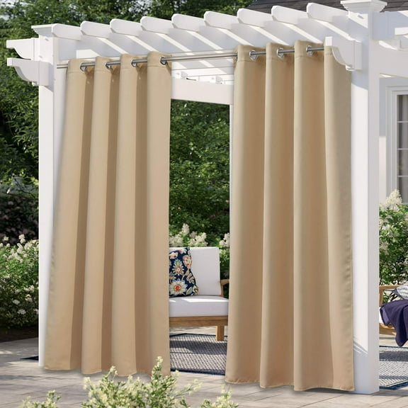 Patio Outdoor Curtains Waterproof 95 Inch Length, Blackout Pergola Drape UV Resistant for Porch Privacy Protection, Weatherproof Gazebo Panel 52" Wide, Biscotti Beige
