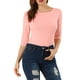 thumbnail image 1 of Camisetas casuales de mujer Inspire Chic con mangas de codo, cuello barco, ajuste slim, color rosa, talla M, 1 of 7