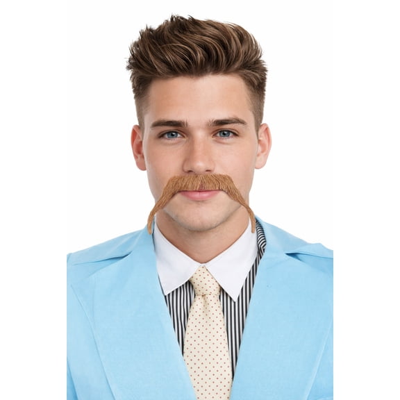 HPO Adult Men's Fake Mustaches, Human Hair Walrus Mustache, Brown Color Synthetic Fiber Hair