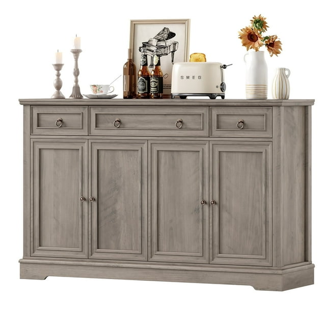 Homfa Buffet avec Tiroirs, Bahut de 53,5 Po L Armoire de Rangement avec Tablette Réglable pour Cuisine Salle à Manger, Gris