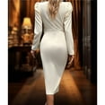 thumbnail image 4 of Vestido Midi de Fiesta para Mujer, Cuello Redondo, Color Liso, Abertura Lateral, Corte Ajustado, Larga Albaricoque XXL, 4 of 7