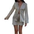 thumbnail image 1 of VISgogo Mujeres Tops Falda Traje, Manga Larga Color Sólido Botones Tops Cintura Alta Medio Vestido Verano Otoño Traje VISgogo moda, 1 of 6