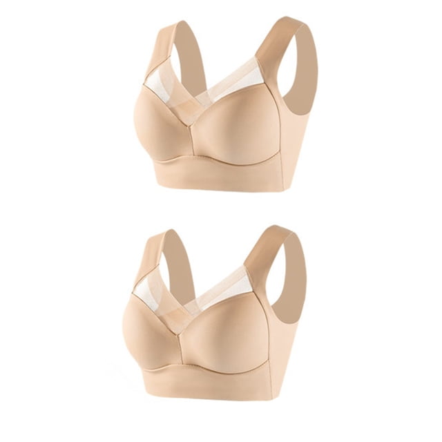 Gibobby Brasieres para mujer 2 piezas de ropa interior de encaje sin tirantes grande para mujer, ropa interior fina con pliegue lateral(Beige,XXL)