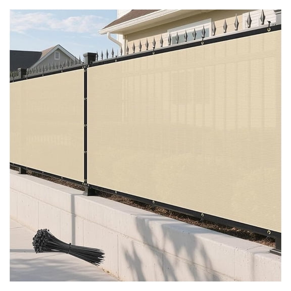 8' x 8' Beige Fence Privacy Screen Outdoor Heavy Duty Fencing Mesh Net Outside UV Blockage Windscreen Fabric Shade Cover Tarp for Wall Backyard Patio Garden, Cable Zip Ties Included