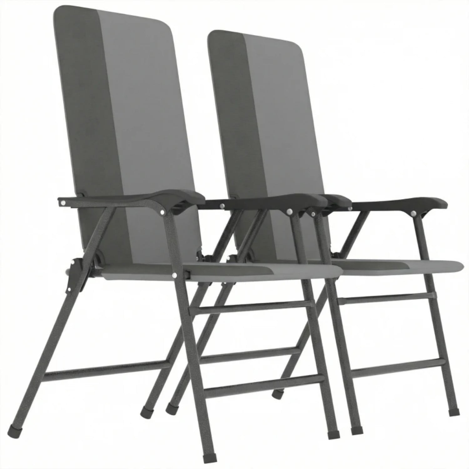 High Back Lawn Chairs Set of 2, Folding Camping Chairs with Padded 600D Oxford Fabric, Portable Patio Chairs with Steel Frame for Lawn, Beach, Porch, Gray & Light Gray