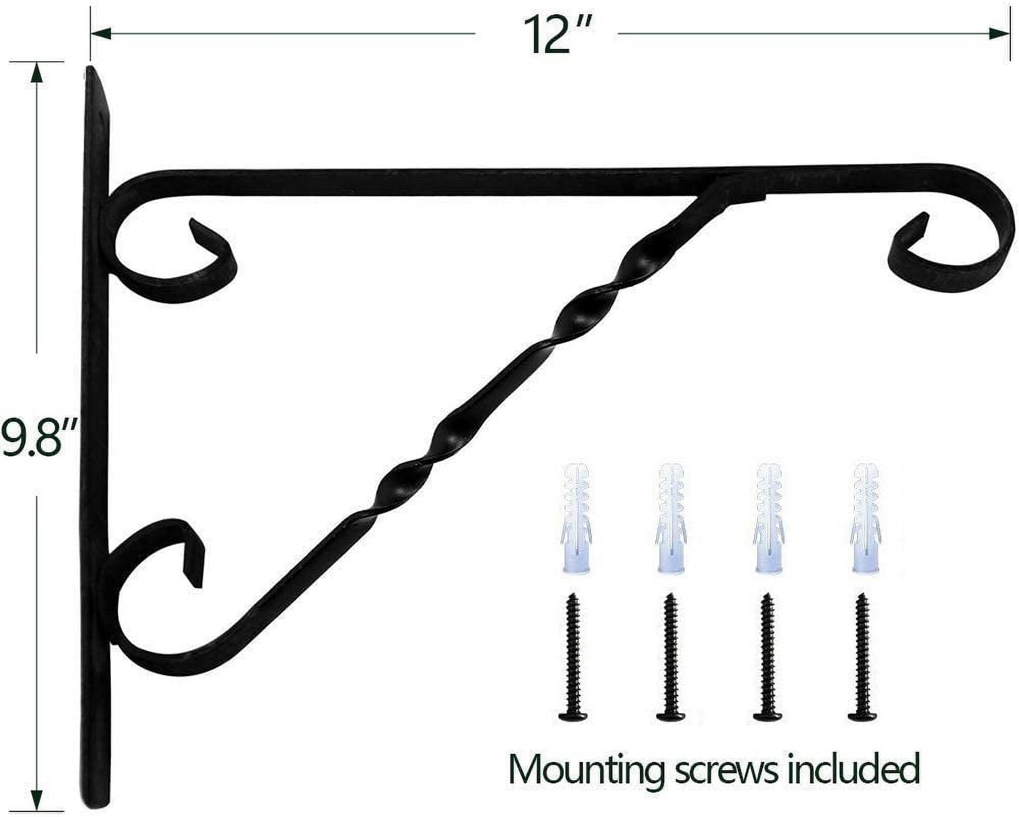 Hanging Plants Bracket 10" Outdoor Hanger Planter Hooks Flower Baskets Pot  Wind Chimes Lanterns Hanger,Bird Feeder Patio Garden for Wall Fence Screw Mount Arm Metal Black,Topboutique