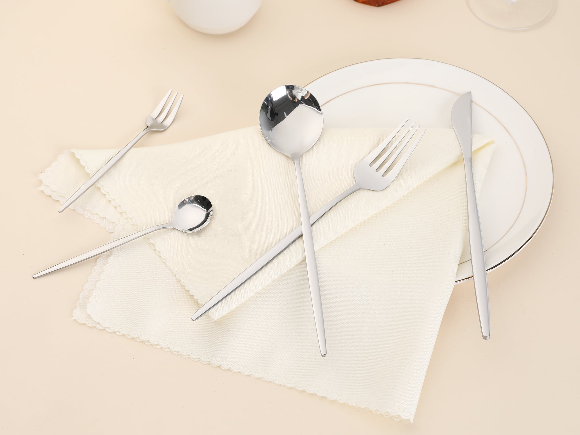 Unique Bargains Stainless Steel Flatware Set Silver 5 Pcs