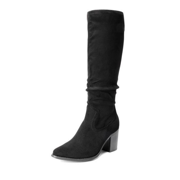 Botas DREAM PAIRS Altas hasta la Rodilla con Tacón Grueso y Diseño Pull On Negras Talla 8.5