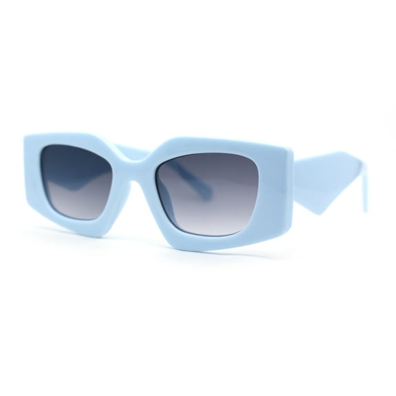 Womens Mod Geometric Thick Plastic Rectangla Sunglasses Blue Smoke