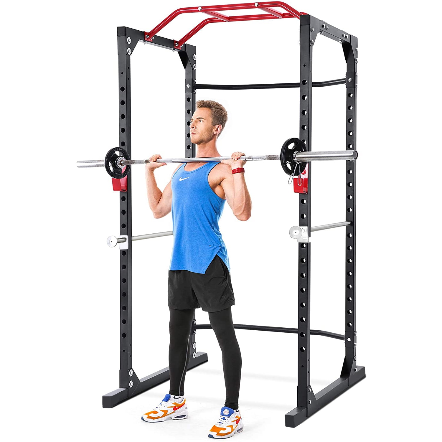 Mousport Power Cage Squat Rack Cage Weight Cage Power Rack Home Gym with 19-Level Adjustable and J-Hooks Heavy Duty for 1000 lbs Capacity for Barbell Lifting Squat Stand Push ups 