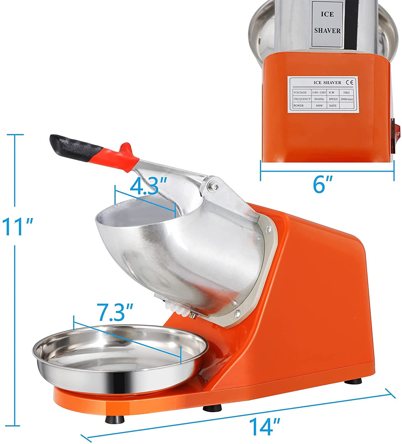 Electric Ice Shaver Machine Ice Snow Cone Maker for Home Commercial Use 143 lbs New, 300W Stainless Steel Blade