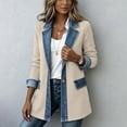 thumbnail image 6 of Lumtrix Womens Denim Patchwork Collared Shirt Jacket Casual Long Sleeve Button Front Denim Trim Blazer Lightweight Shacket Beige L, 6 of 9