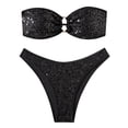 thumbnail image 5 of Minjewel Women's Two-Piece Sequin Bikini Set, O-Ring Detail & Strapless Top with High Waist Bottom, Sexy Swimsuits for Women for Party Vacation,Black L, 5 of 7
